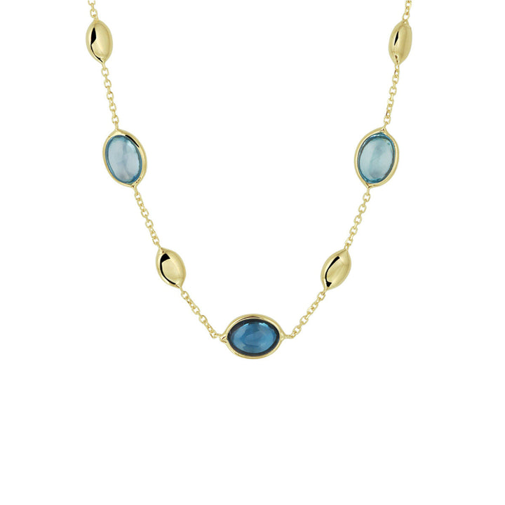 Gouden dames ketting london blue en blauw topaas 14K