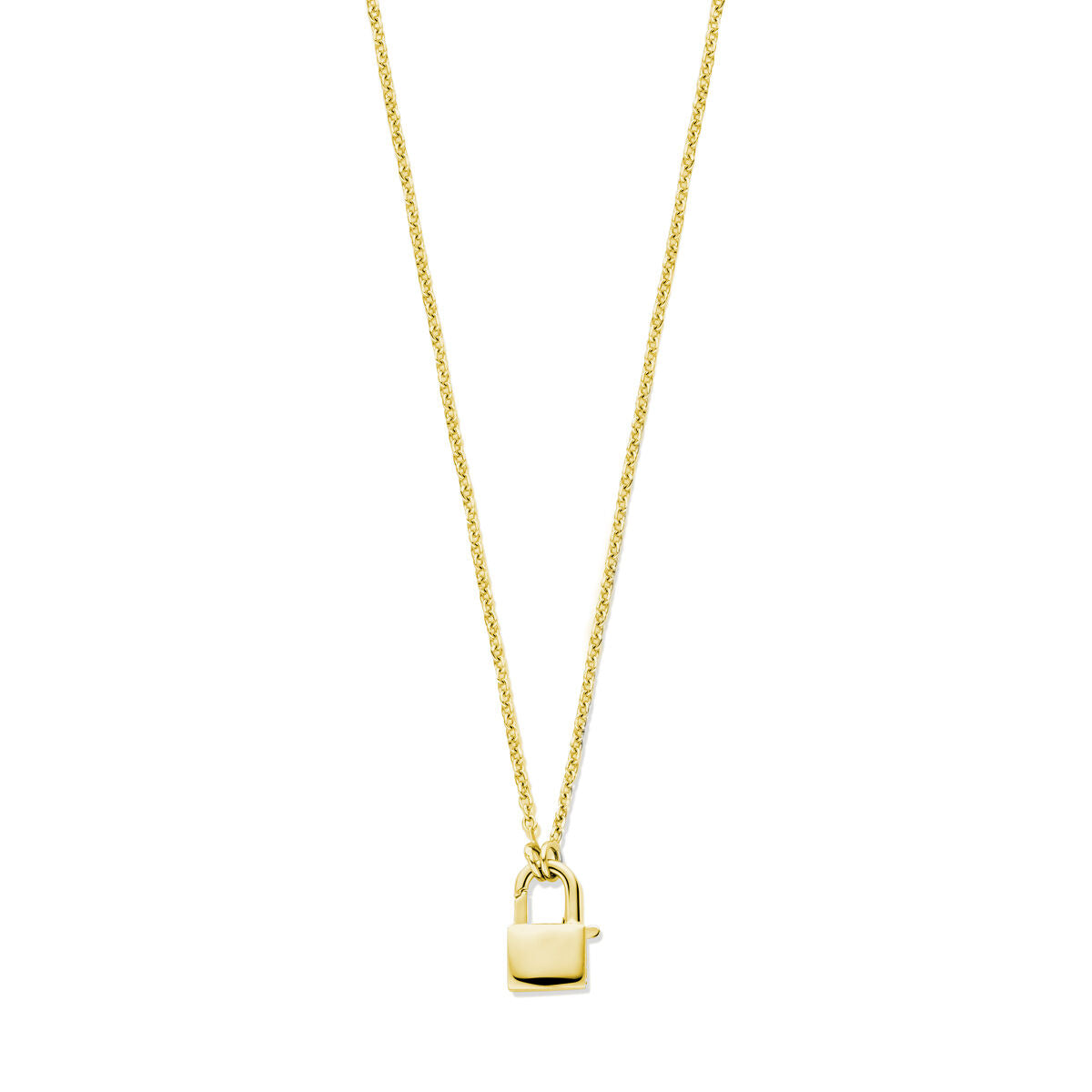 Collar dorado de 1,5 mm con un colgante en forma de candado.