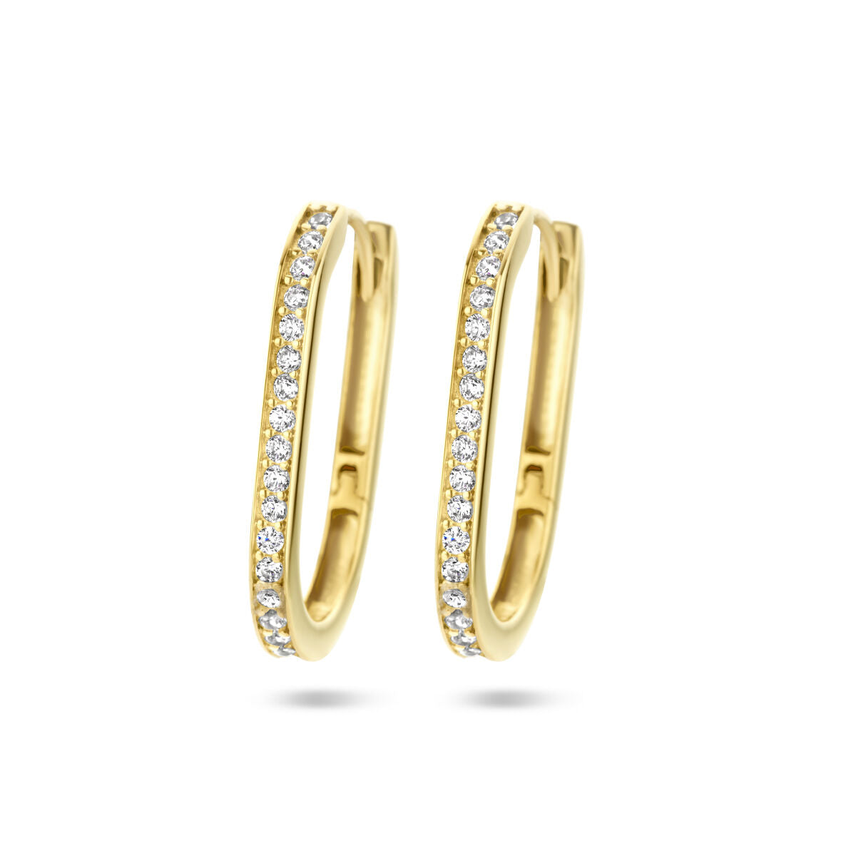 Pendientes de aro de oro amarillo de 14K con zircón, con diseño estilo clip de papel.