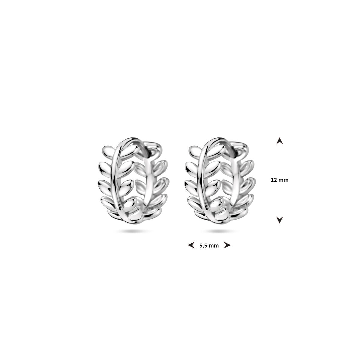 aros hojas 12 mm plata rodiado