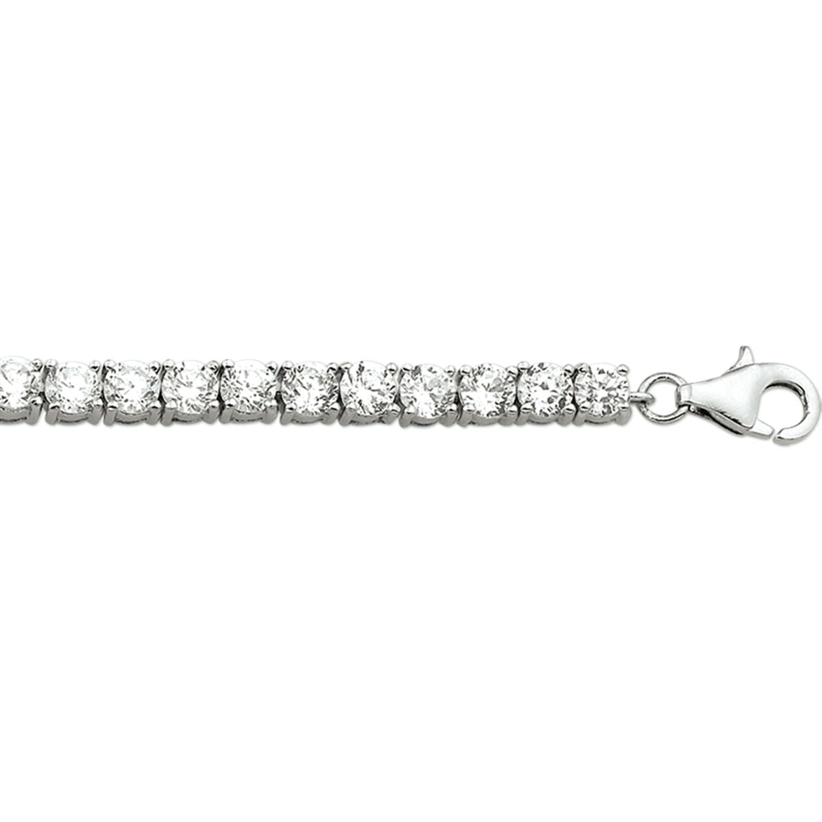 Pulsera de tenis de zirconia de 4,2 mm, 18,5 cm, en plata rodiada con cierre de langosta.