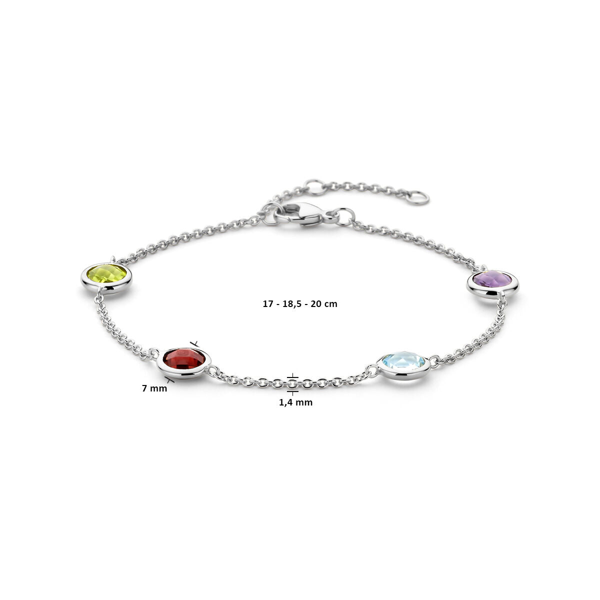 Pulsera de plata de mujer con piedras de color rodiada