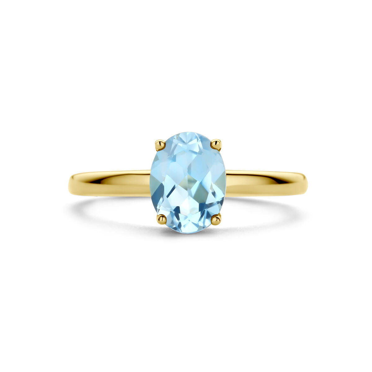 anillo de oro amarillo con topacio azul 14K