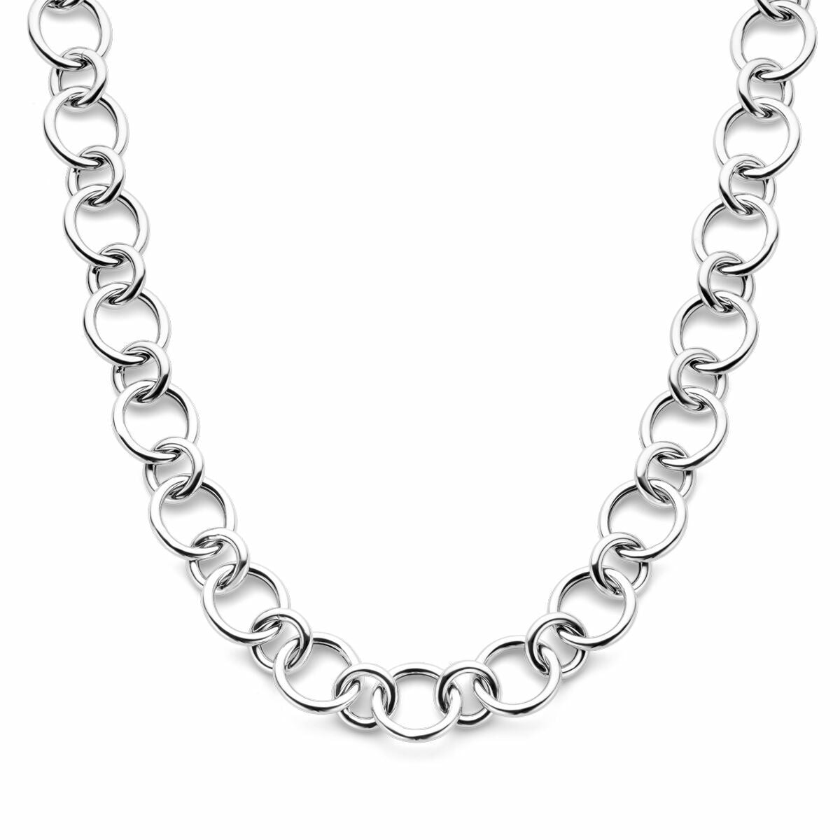 Collar de eslabones plateado de 17 mm y 46 cm de longitud, con acabado en rodio.