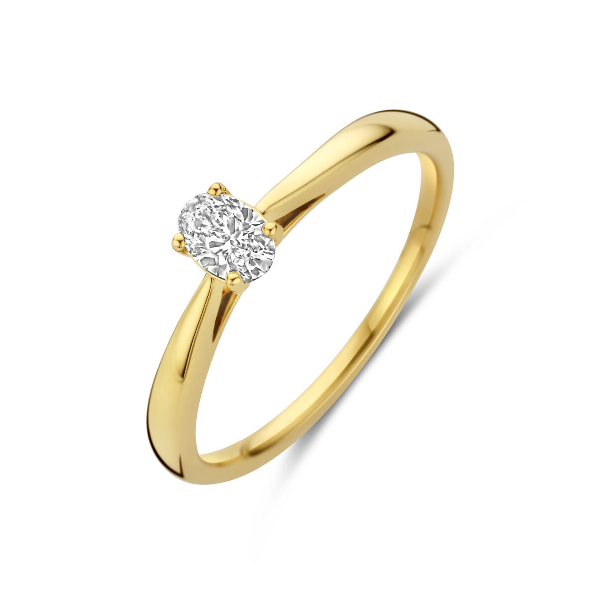 Anillo de oro amarillo de 14K con diamante lab-grown de 0.25 ct en forma ovalada.