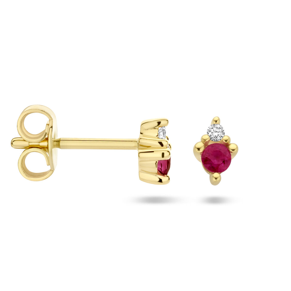pendientes rubí y diamante 0.02ct (2x 0.01ct) h p1 14K oro amarillo