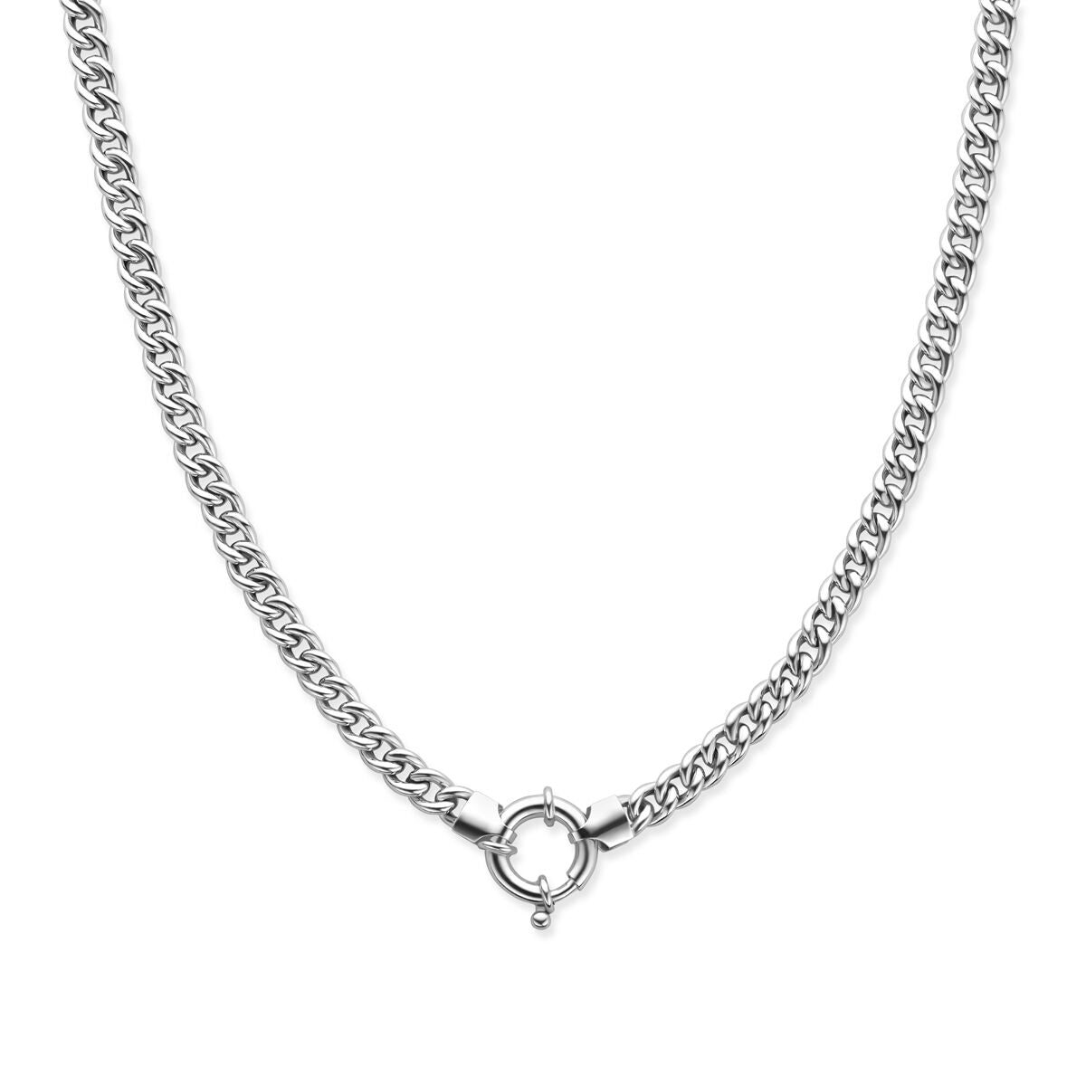 Collar gourmette de 5,8 mm y 45 cm con gran cierre de resorte en plata rodiada.
