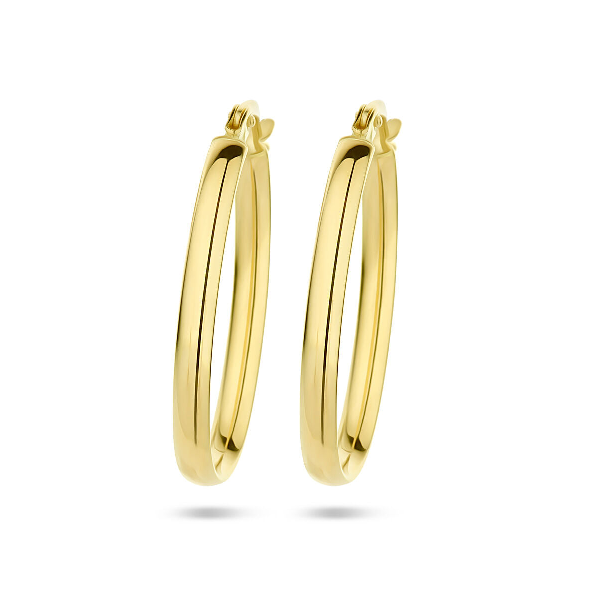 Pendientes de aro ovalados de tubo en oro amarillo de 14 quilates.