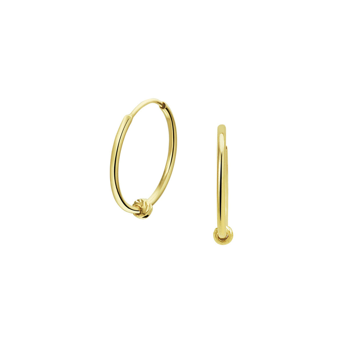 Aros de 14 quilates en oro amarillo con un diseño de bolita.