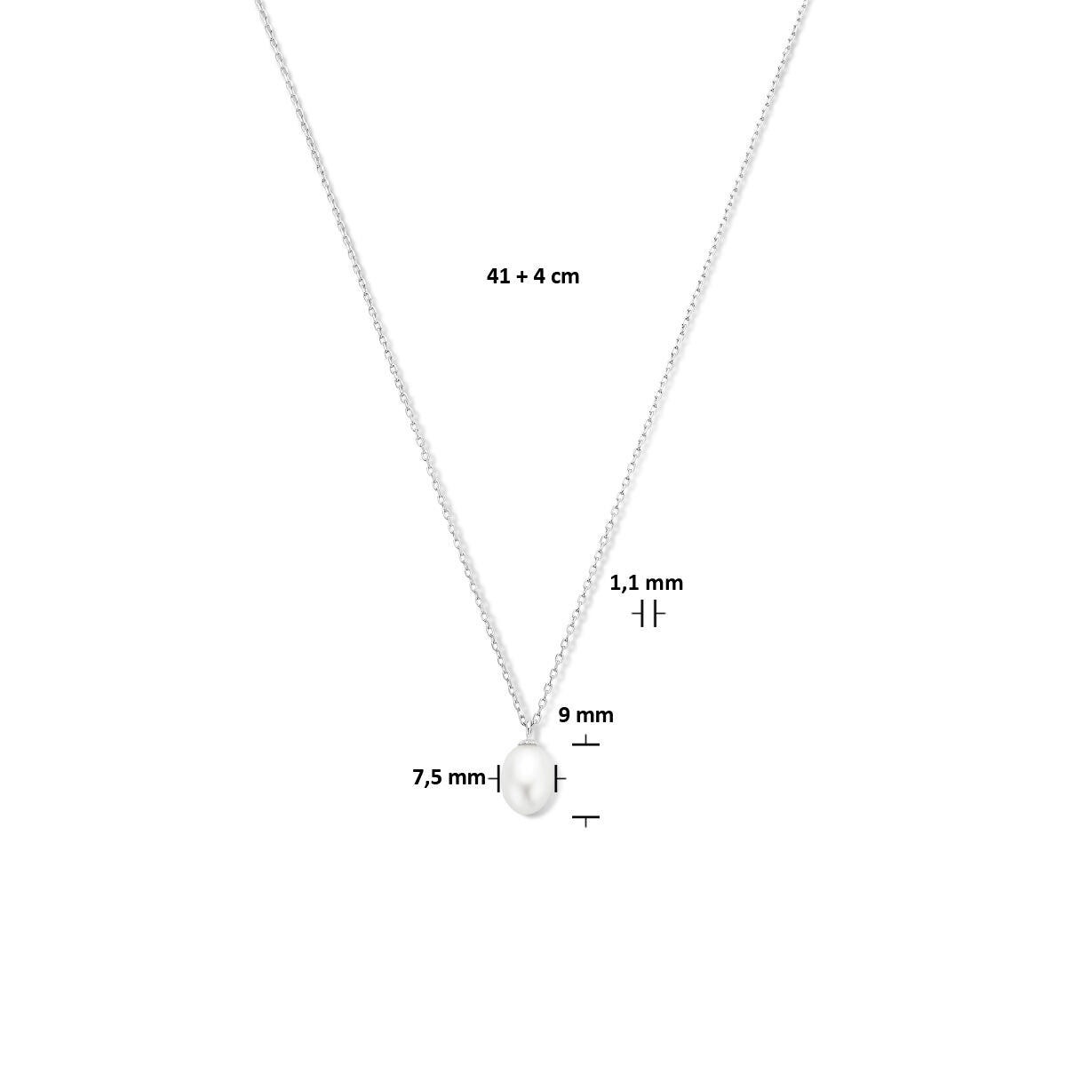 collar de perlas 41 + 4 cm plata rodiado