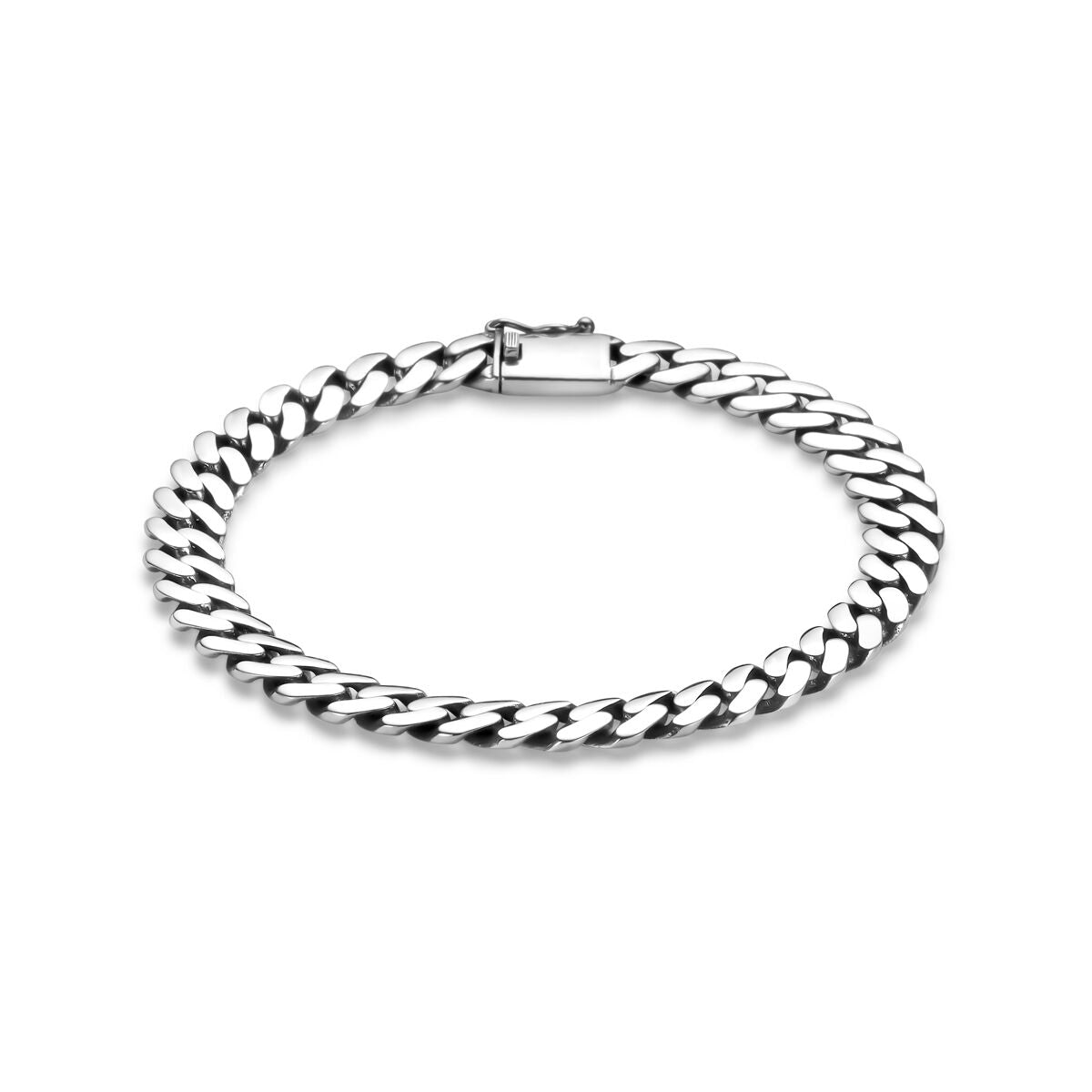 Pulsera gourmette de 7,5 mm en plata oxidada.
