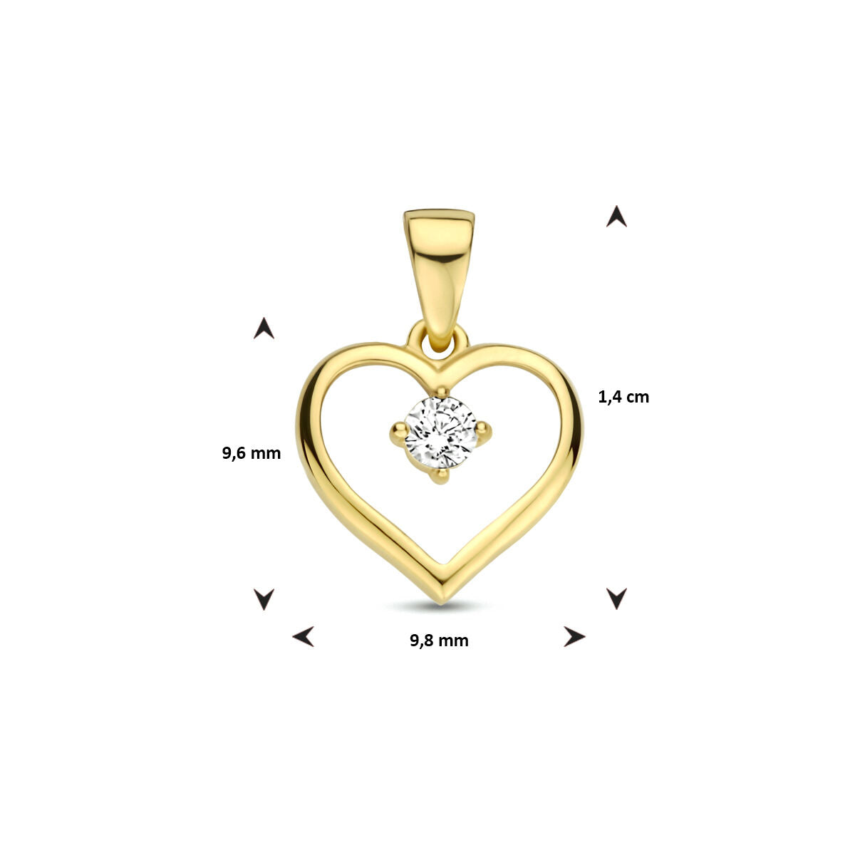 colgante corazón circonita 14K oro amarillo