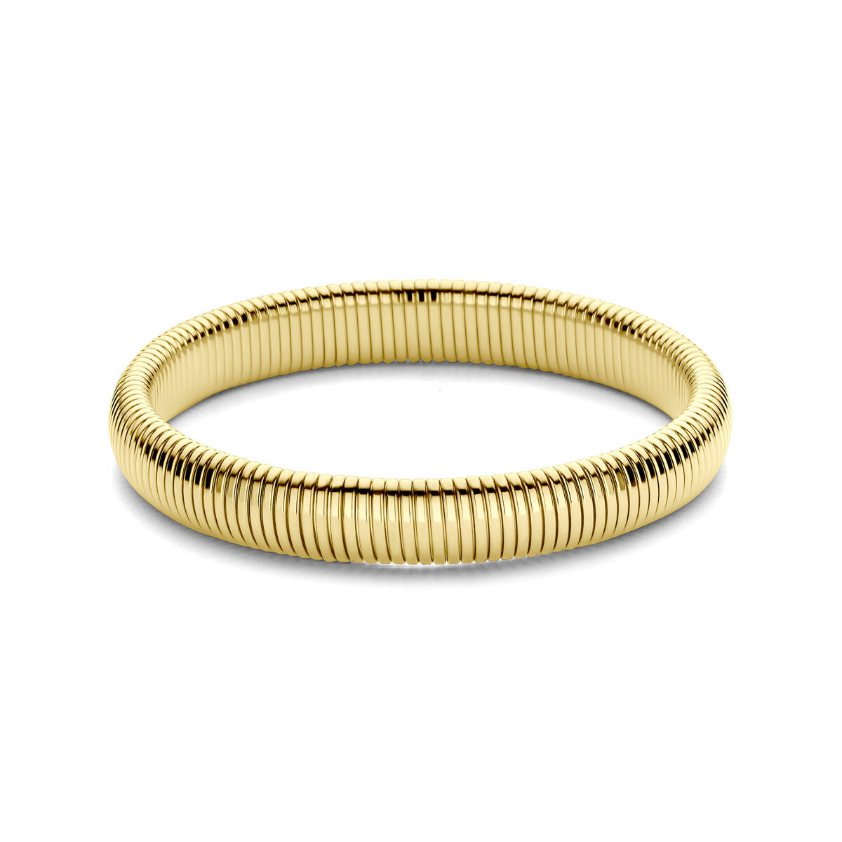 Pulsera tubogas de acero con baño de ion en color dorado.