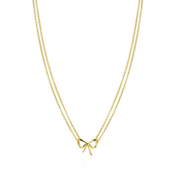 Collar dorado de dos cadenas con un lazo en el centro.