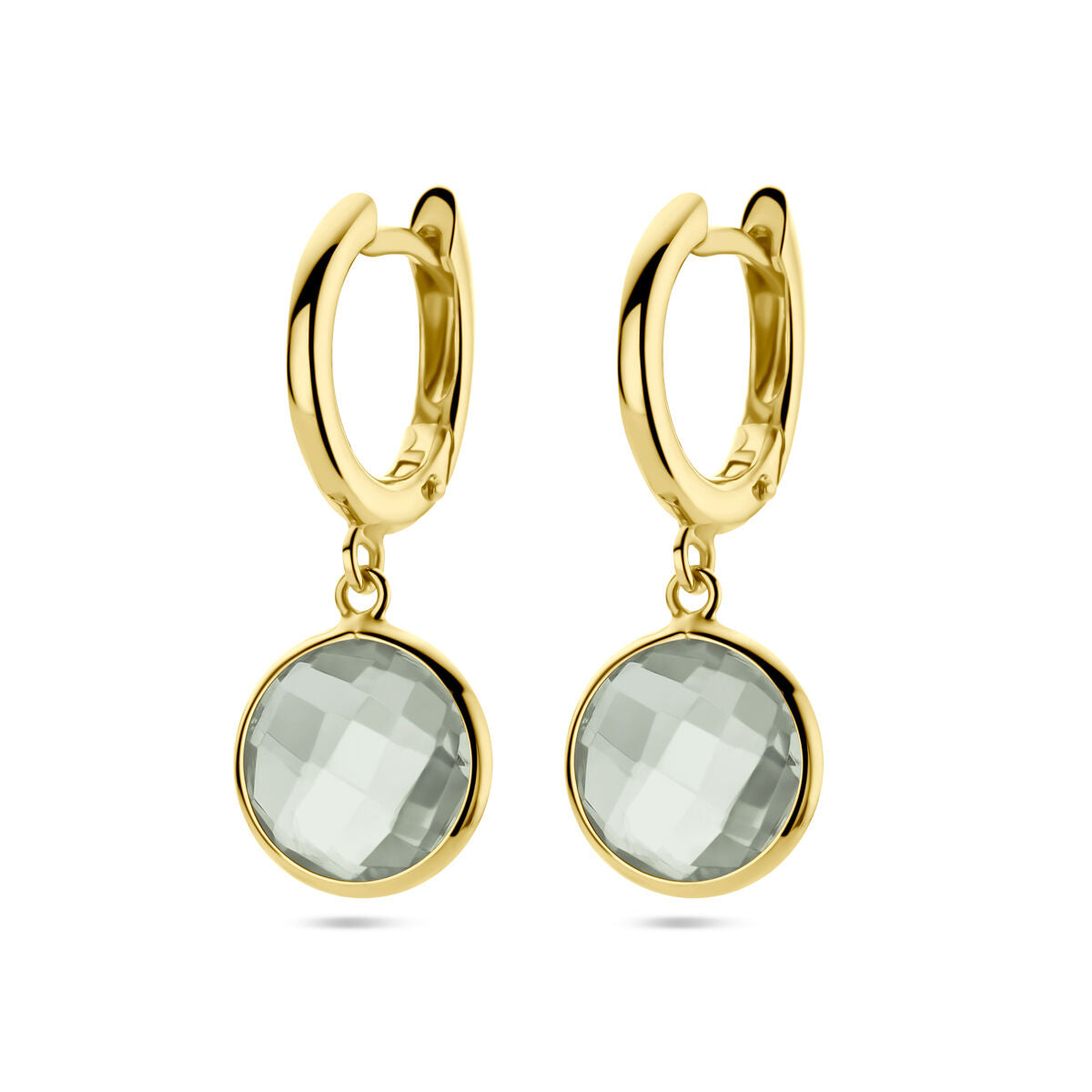 Pendientes de aro en oro amarillo de 14K con ametrino verde facetado.