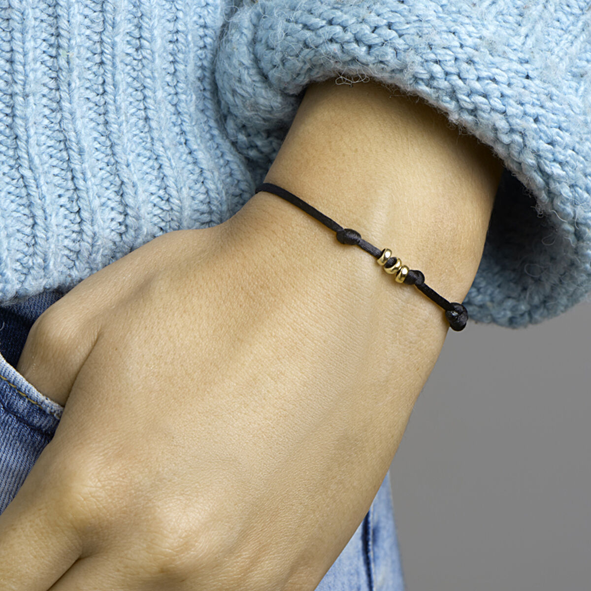 pulsera de satén de oro 14K con goma/nylon/cuero