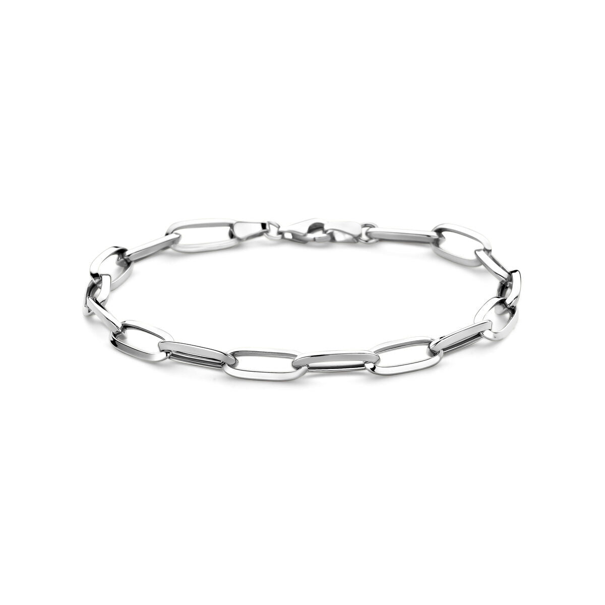 Pulsera de 14K en oro blanco con eslabones cerrados de 5,8 mm y longitud de 19 cm.