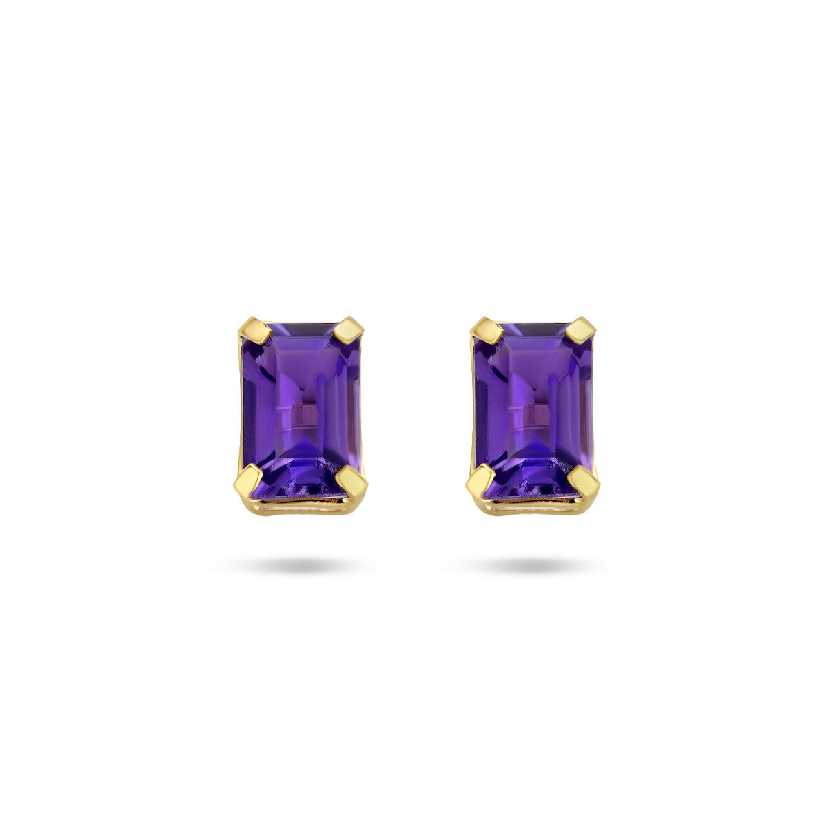 Pendientes de ametrino en oro amarillo de 14K con forma rectangular.