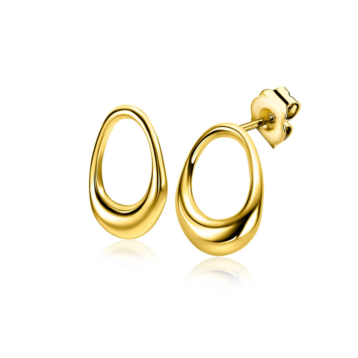 Pendientes de aro dorados con forma ovalada y acabado pulido.