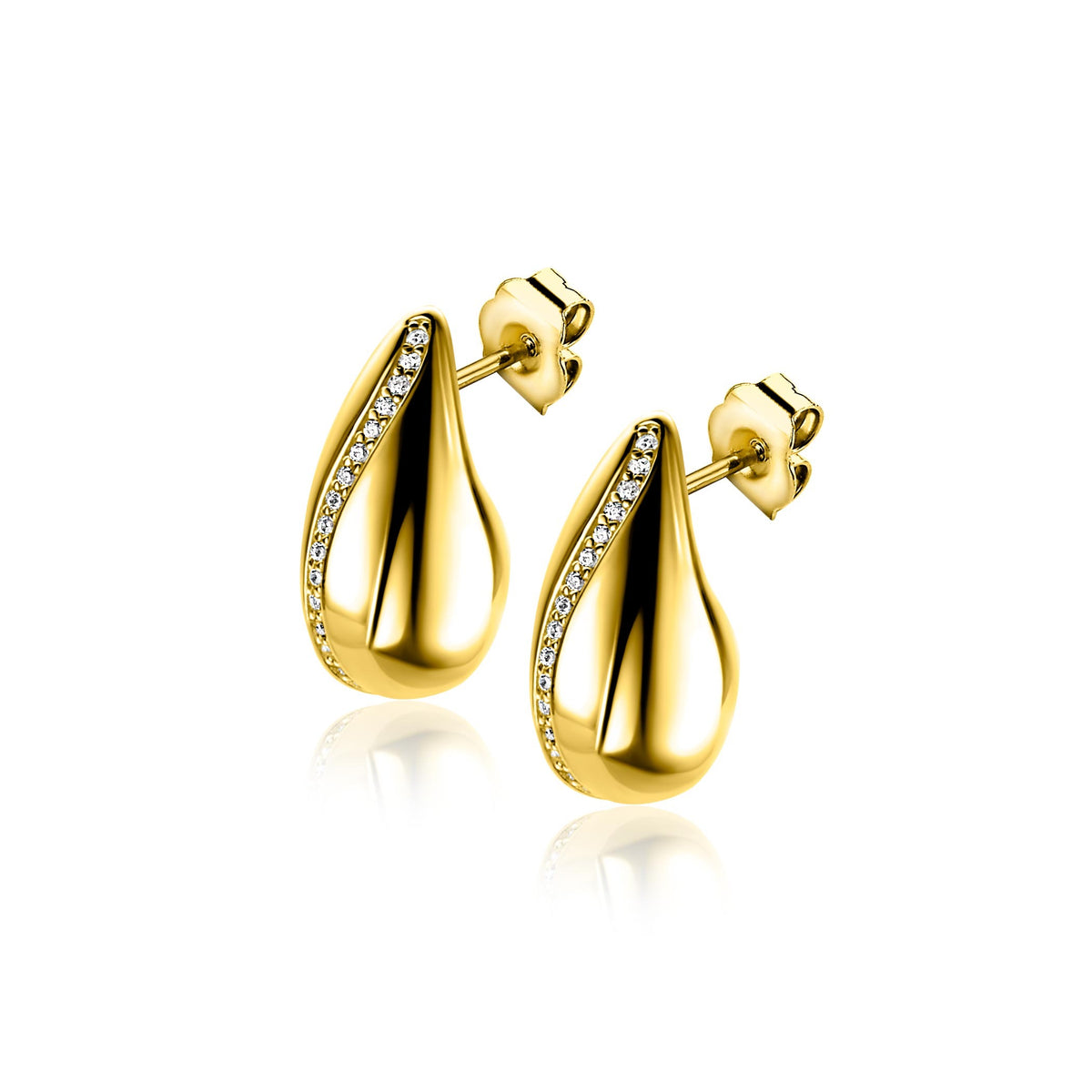 Pendientes de plata chapados en oro en forma de gota con circonitas ZIO2707Y