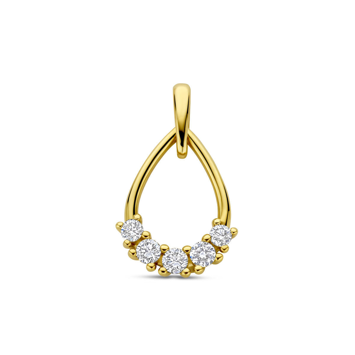 Colgante de oro amarillo de 14k con diamantes cultivados en laboratorio en forma de gota.