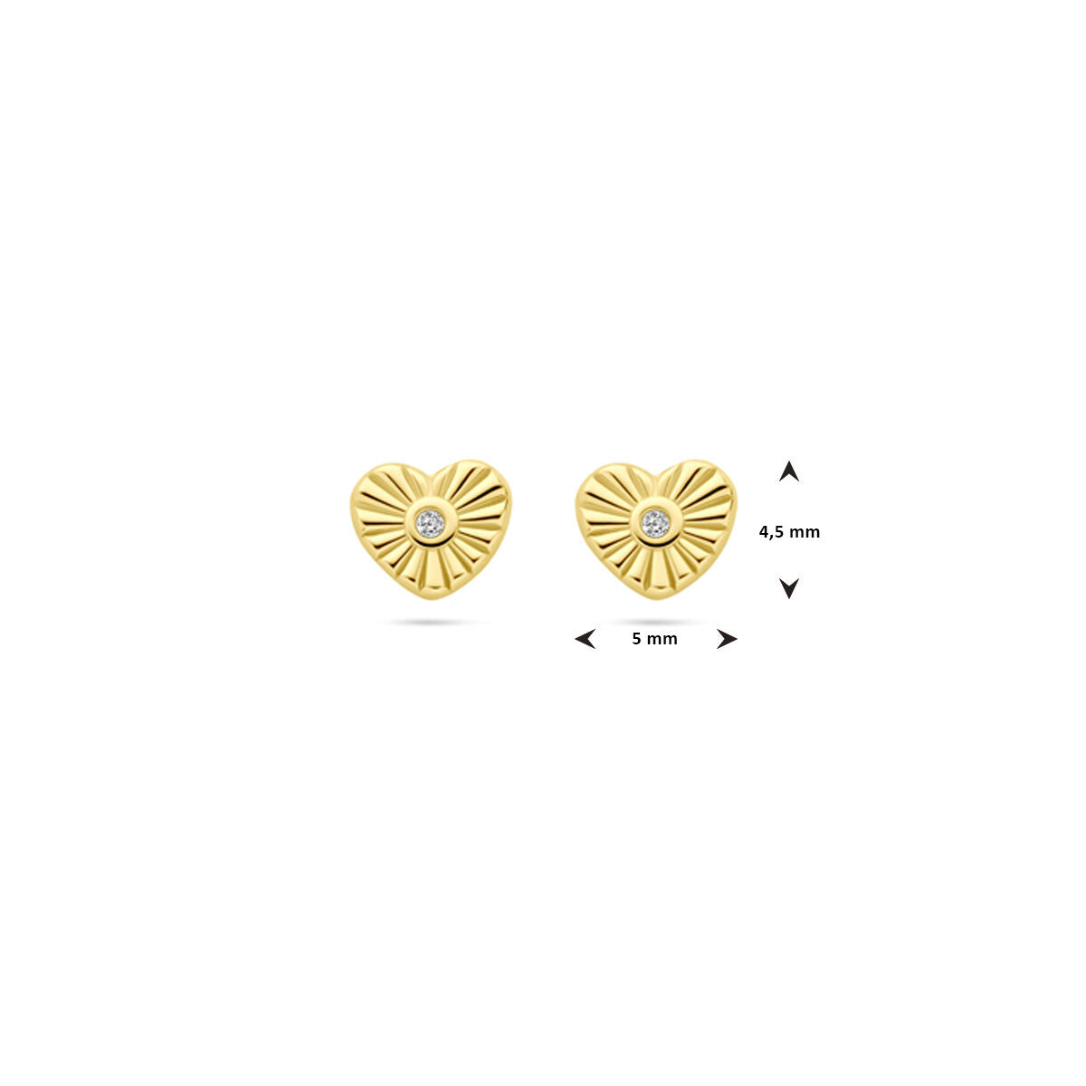 pendientes de botón corazón circonita 4,5 mm 14K oro amarillo