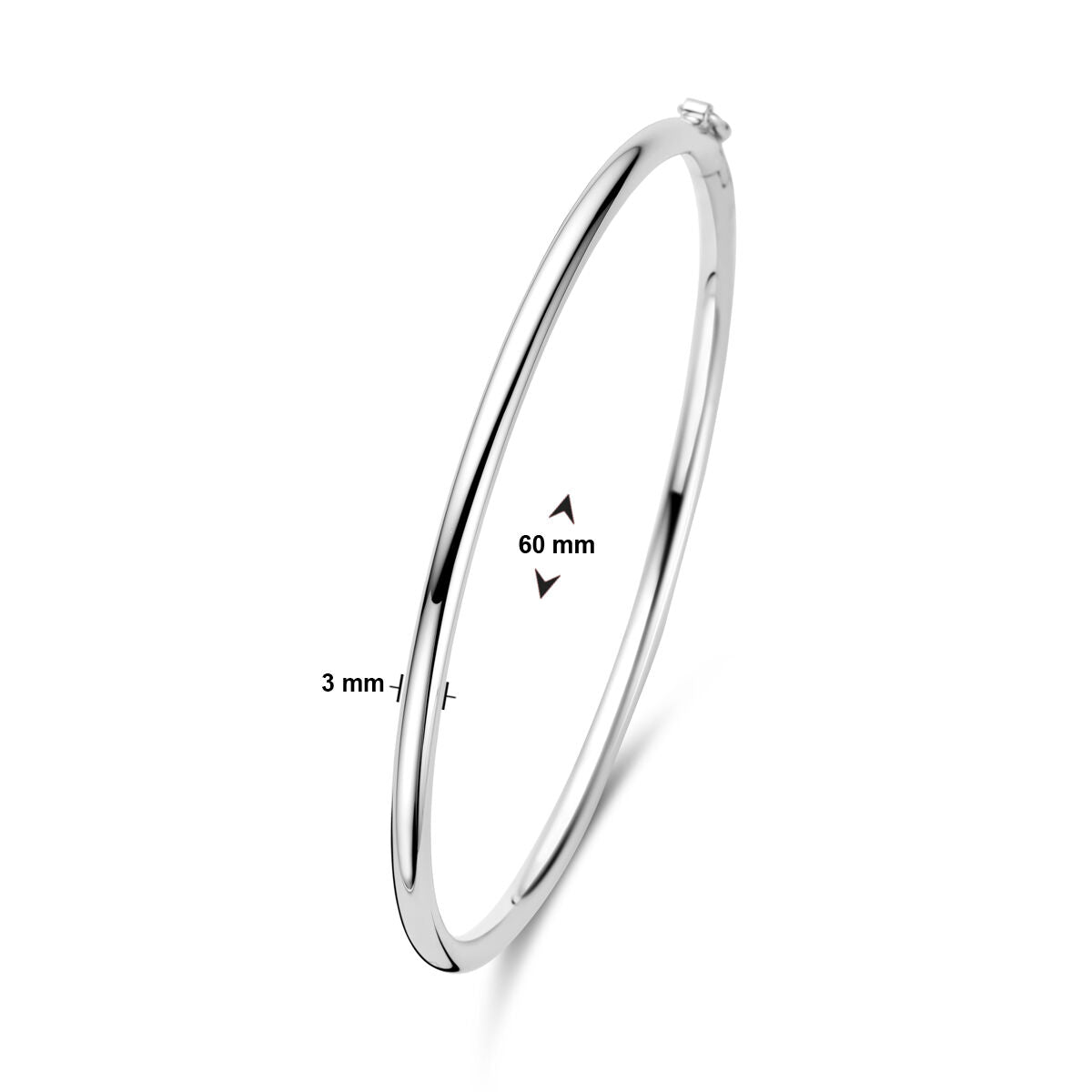Een Van der Kooij Collectie armband scharnier ronde buis 3 x 60 mm, gerhodineerd zilver, is afgebeeld op een witte achtergrond.