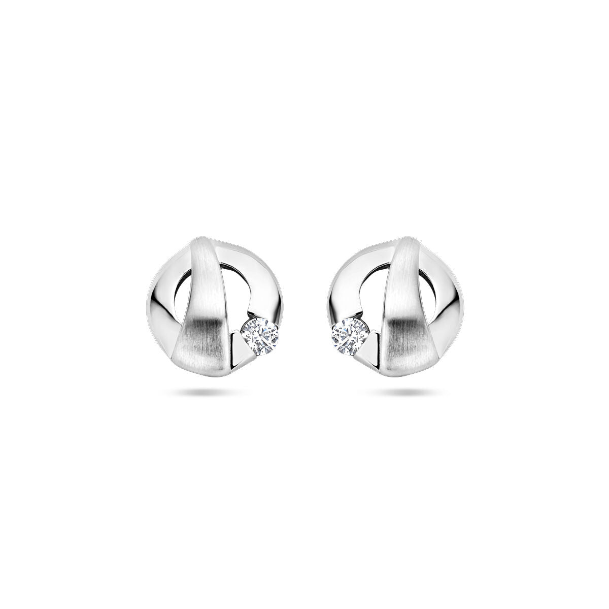 Pendientes de zircón en plata pulida/mate con acabado rodiado.