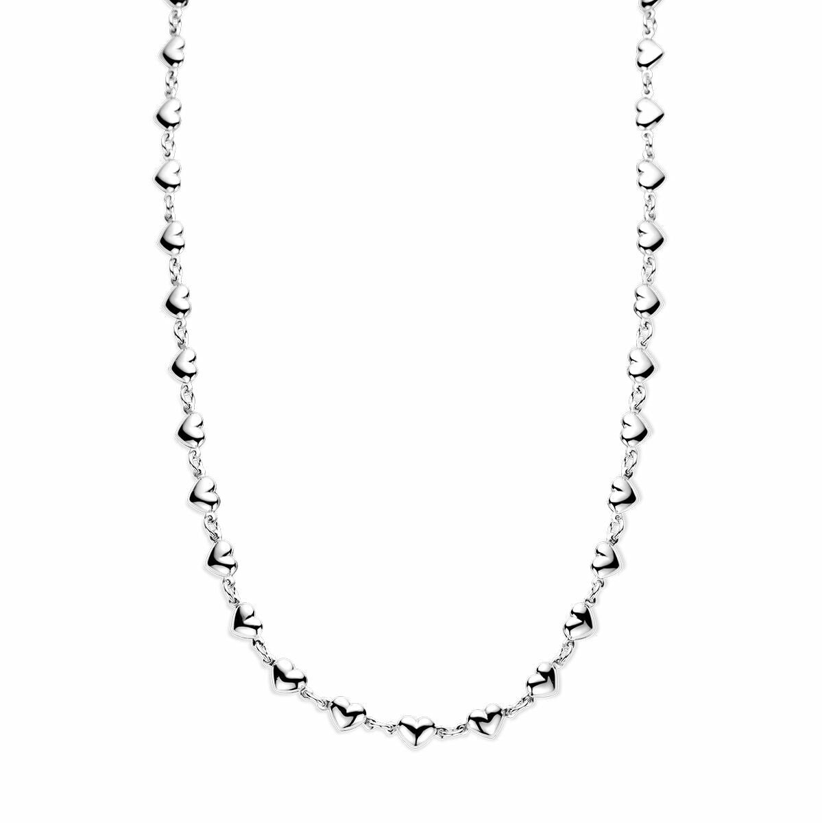 Collar de corazones de 41 + 4 cm en plata rodiada.