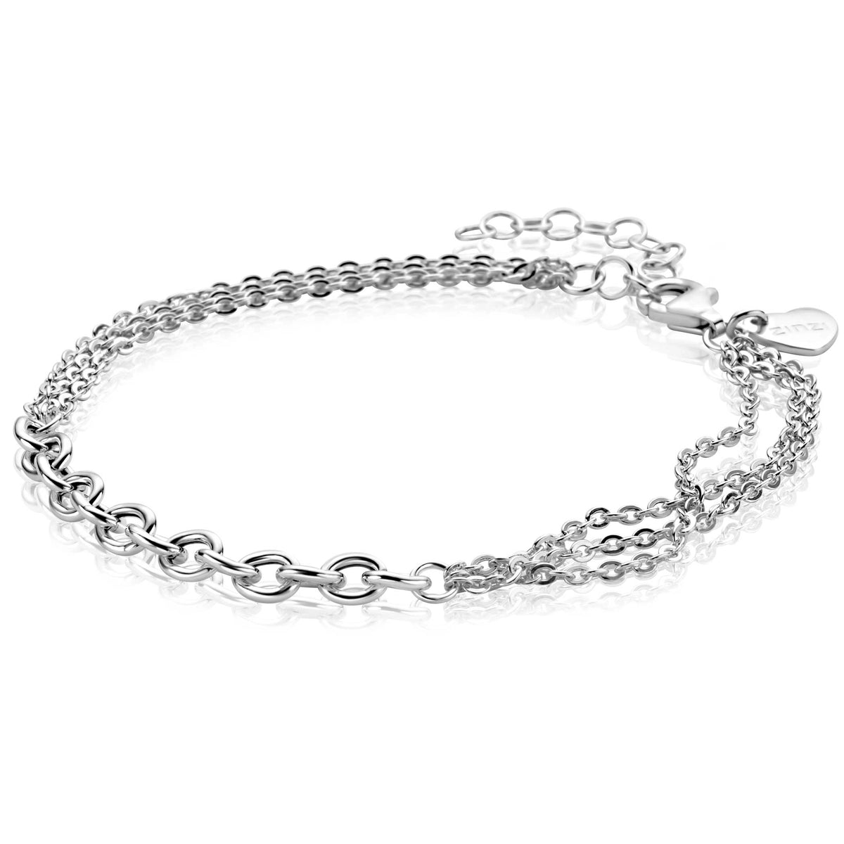Pulsera de plata con eslabones de jasseron y detalles de cadena.