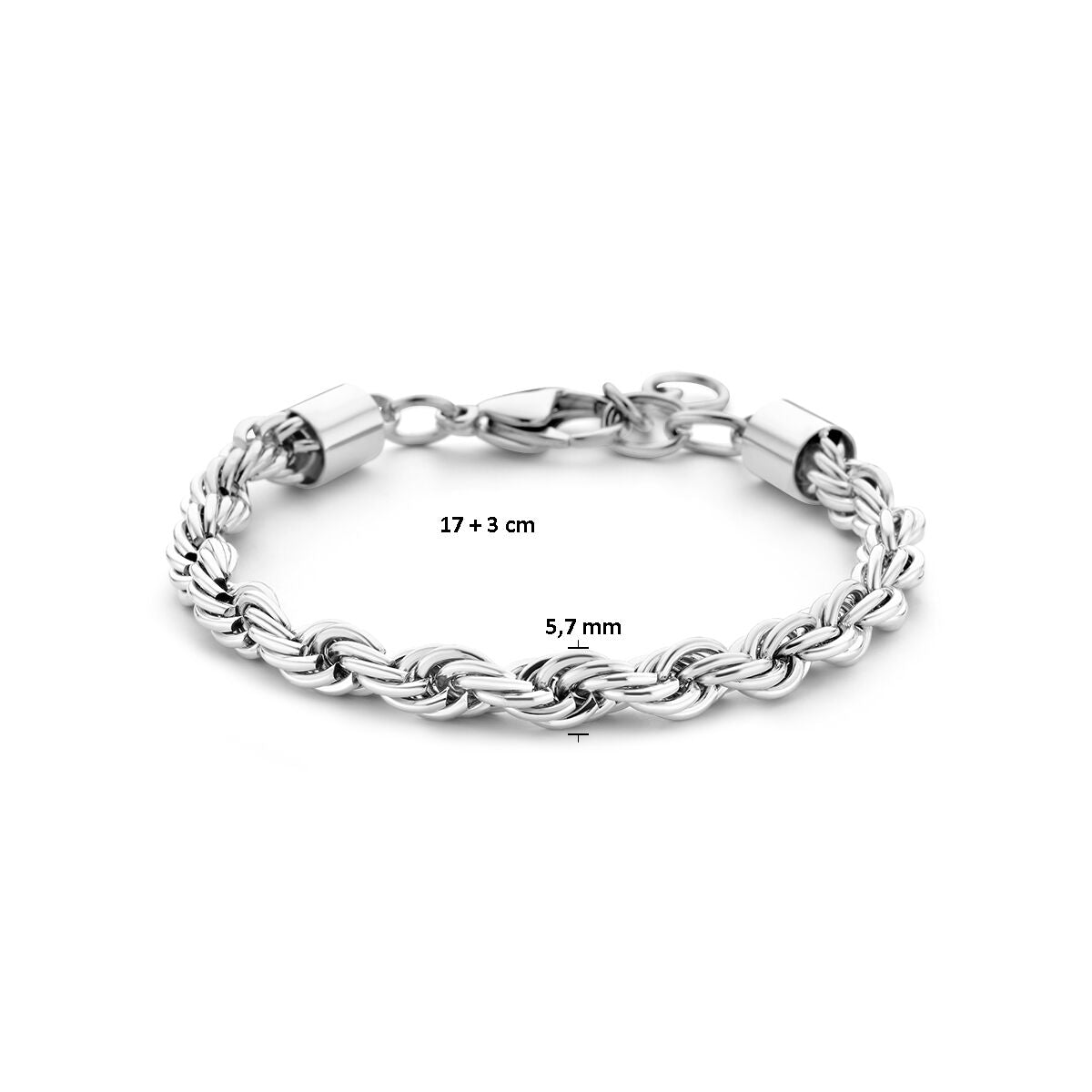 pulsera de cordón 5,7 mm 17 + 3 cm acero inoxidable