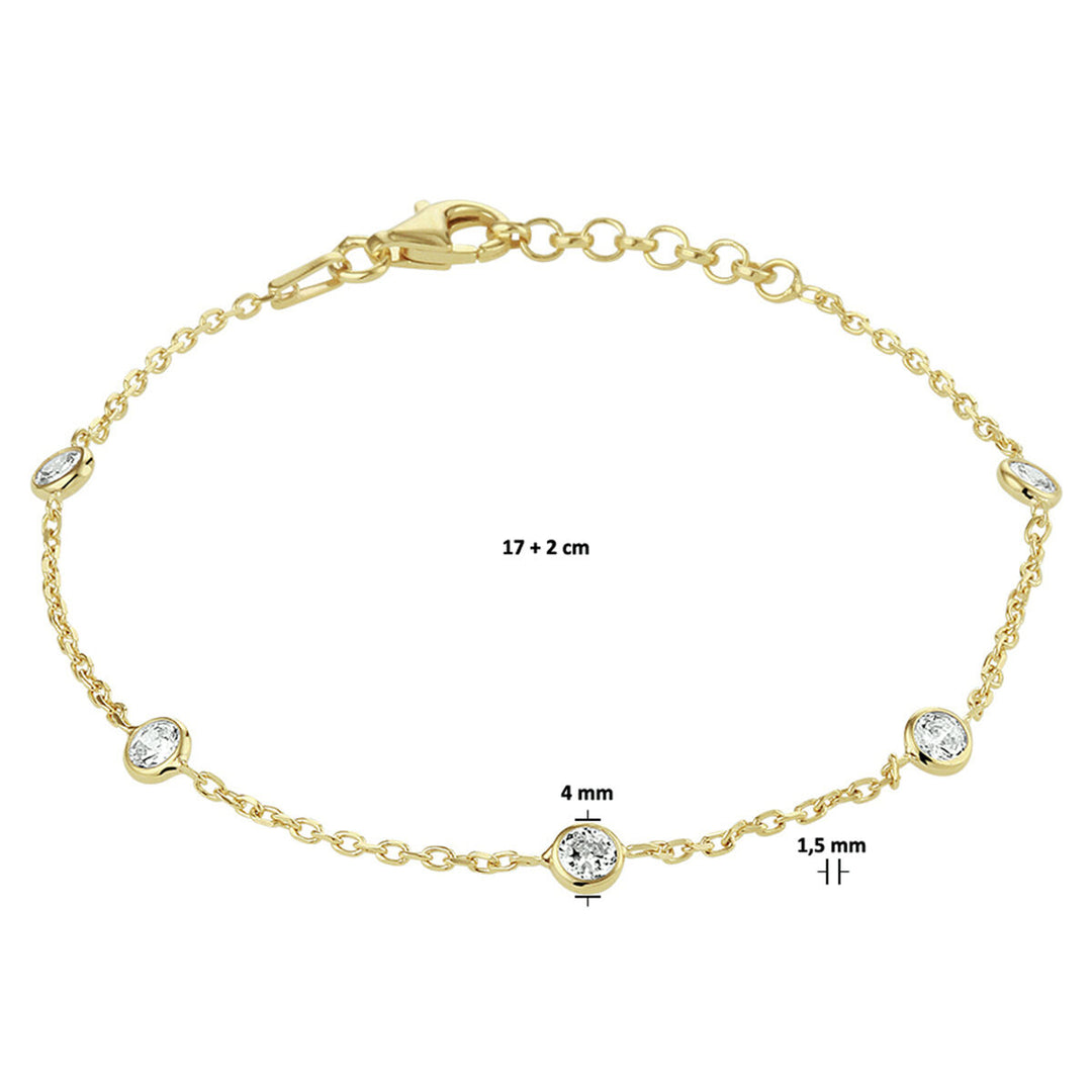 armband zirkonia 17 + 2 cm 3 micron zilver verguld (geel)