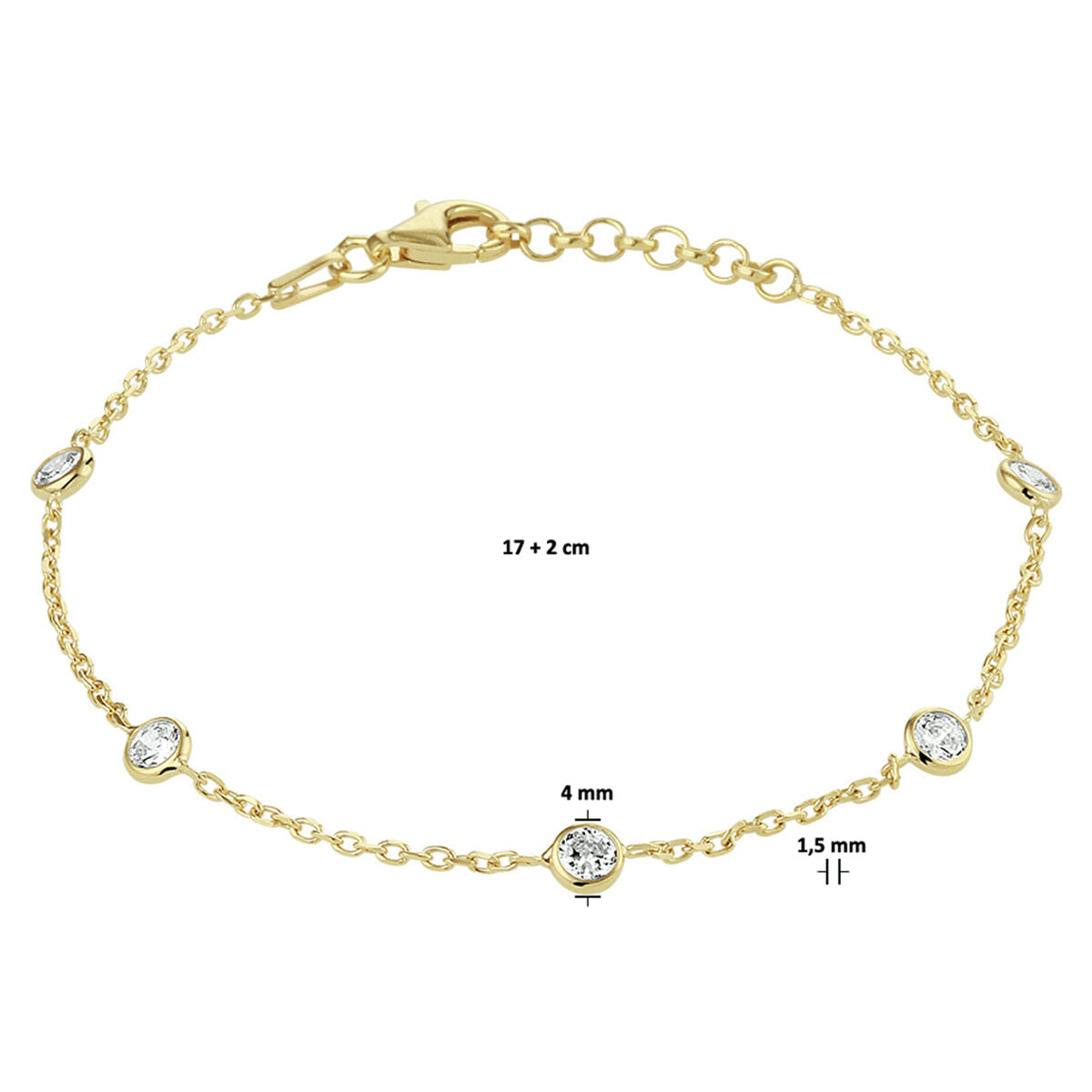 pulsera de zirconia 17 + 2 cm 3 micrones plata chapado en oro amarillo