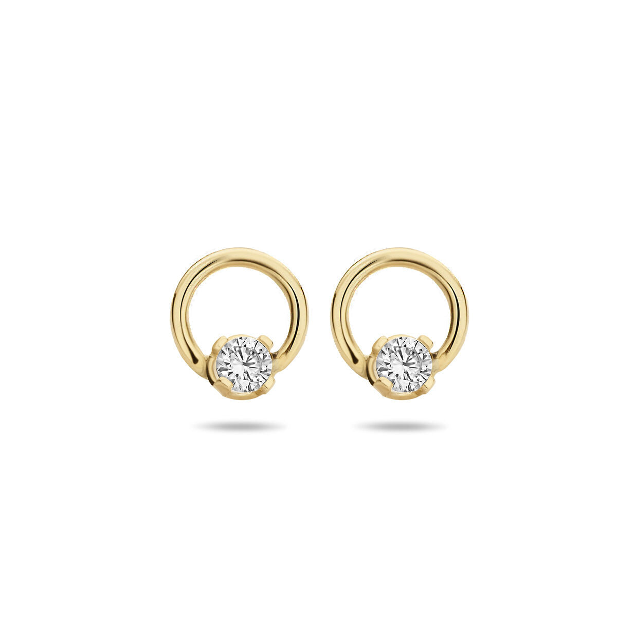 Pendientes de aro en oro amarillo de 14K con circonitas brillantes.