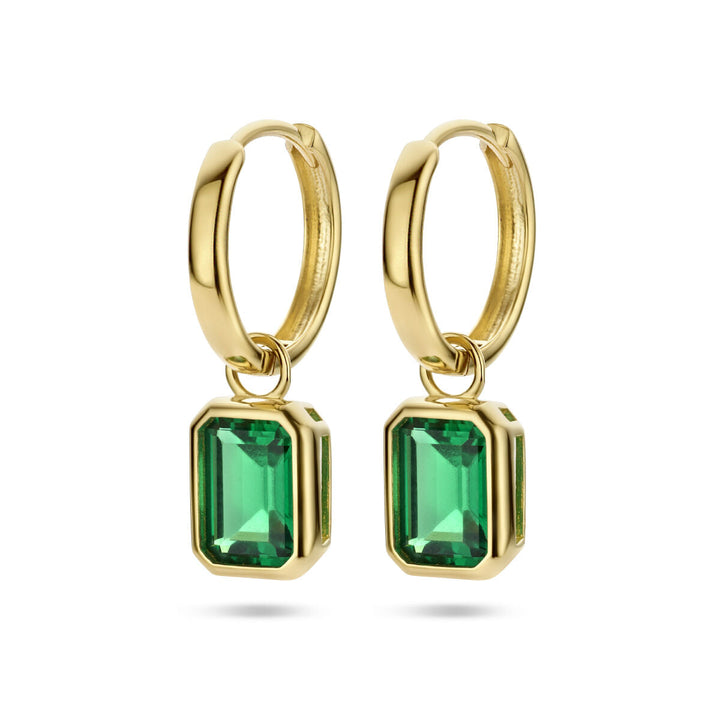 klapoorringen hanger groen zirkonia 14K geelgoud
