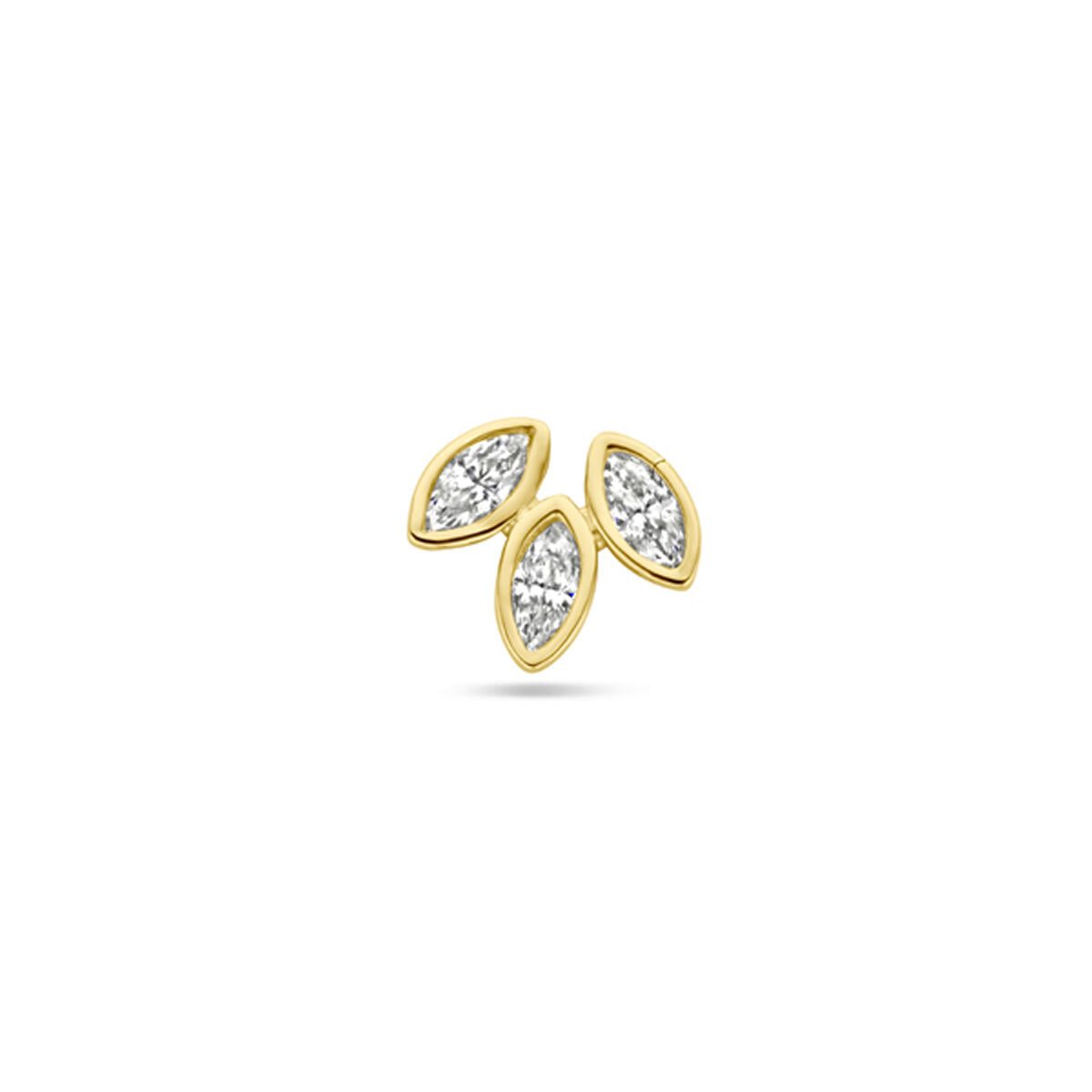 Piercing de oro amarillo de 14K con tres zircónias brillantes en forma de lágrima de 5,5 mm.