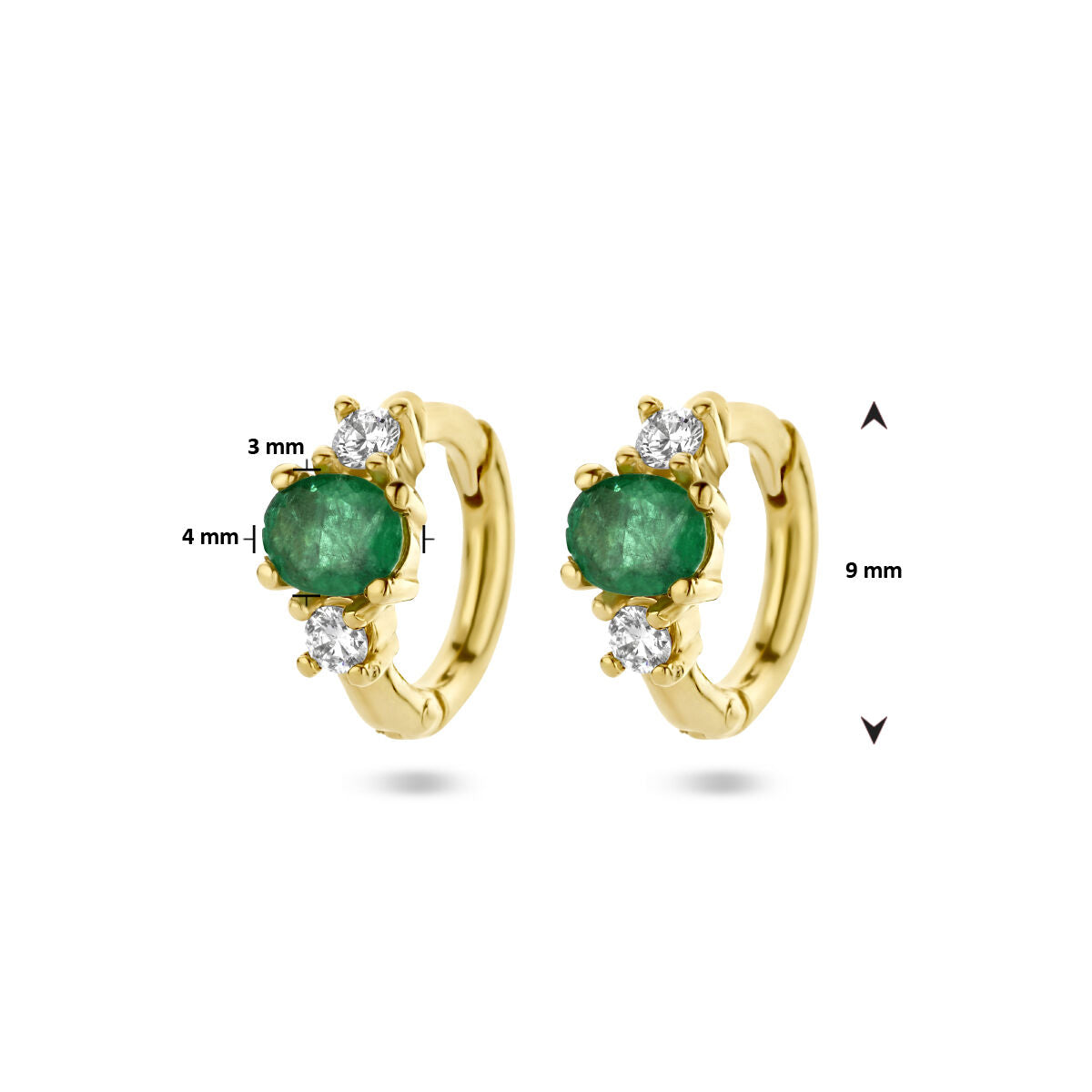 aros de esmeralda y diamante 0.10ct (2x0.05ct) h si 14K oro amarillo