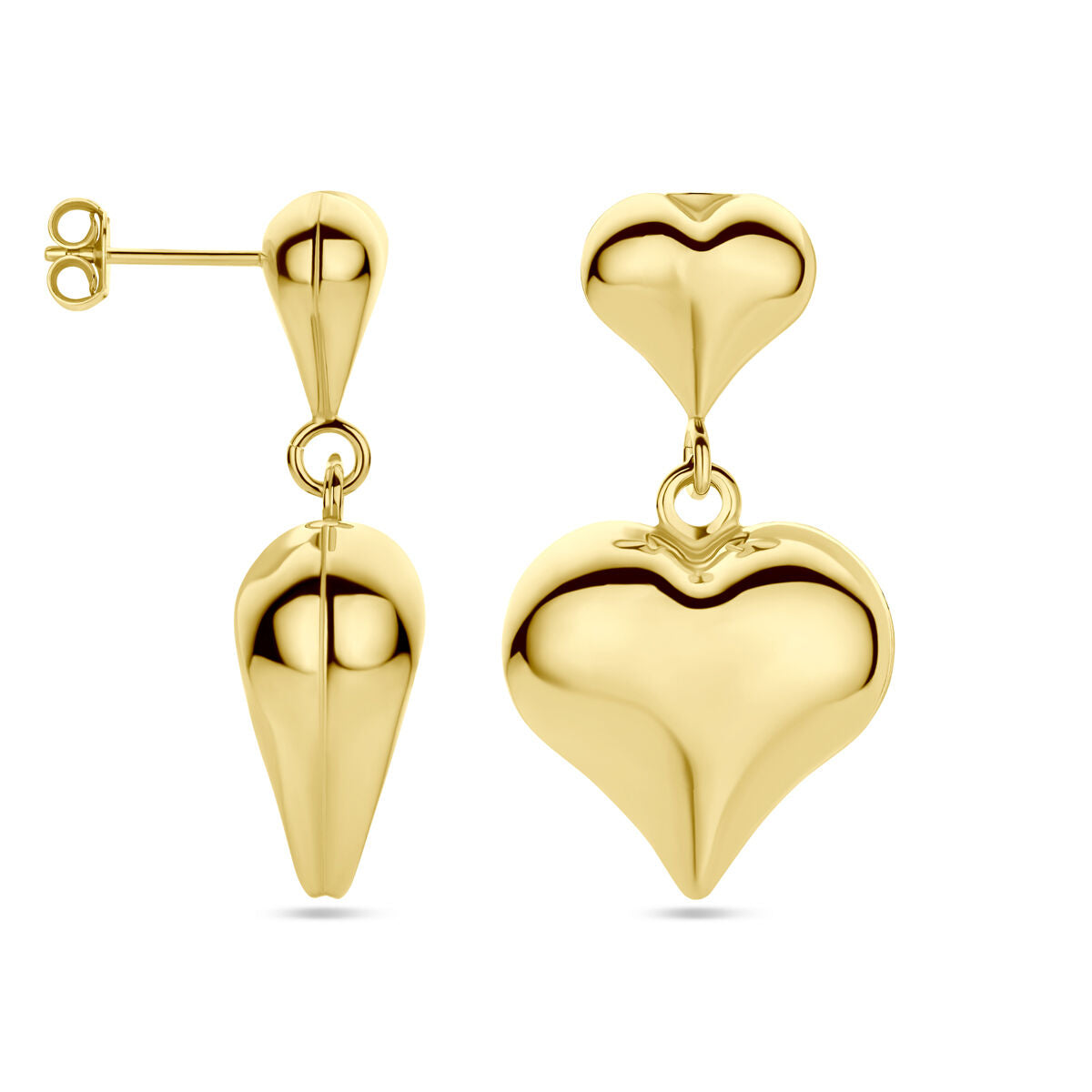 pendientes corazón 35 mm 1 micrón plata chapado en oro amarillo