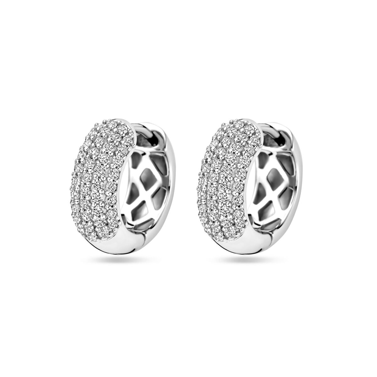 Pendientes de aro de plata rodiada con zircón, de 16,5 mm, con un diseño brillante y texturizado.
