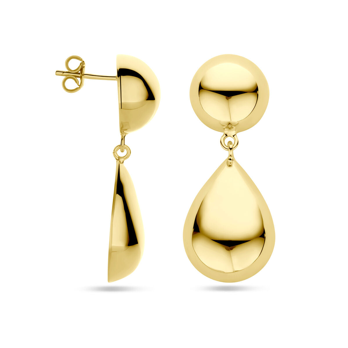 pendientes media bola y gota 40 mm 1 micron plata chapado en oro amarillo