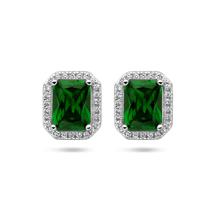 oorknoppen groen en wit zirkonia halo zilver gerhodineerd