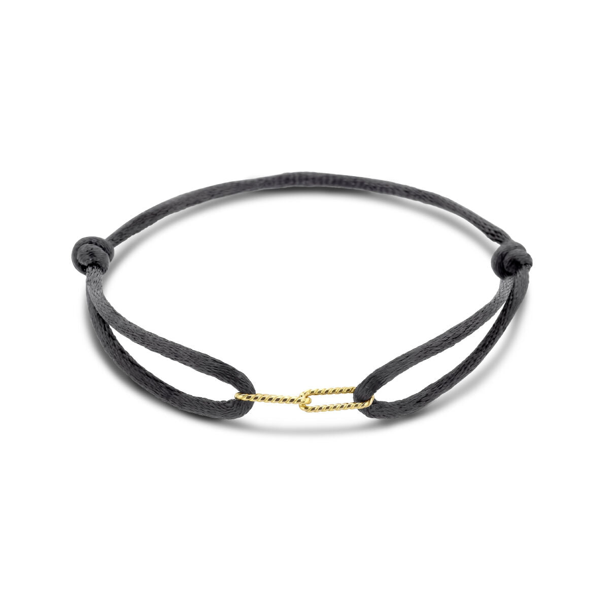 Pulsera de satén negra de 14K con detalles en goma, nylon y cuero, ajustable de 13 a 26 cm.