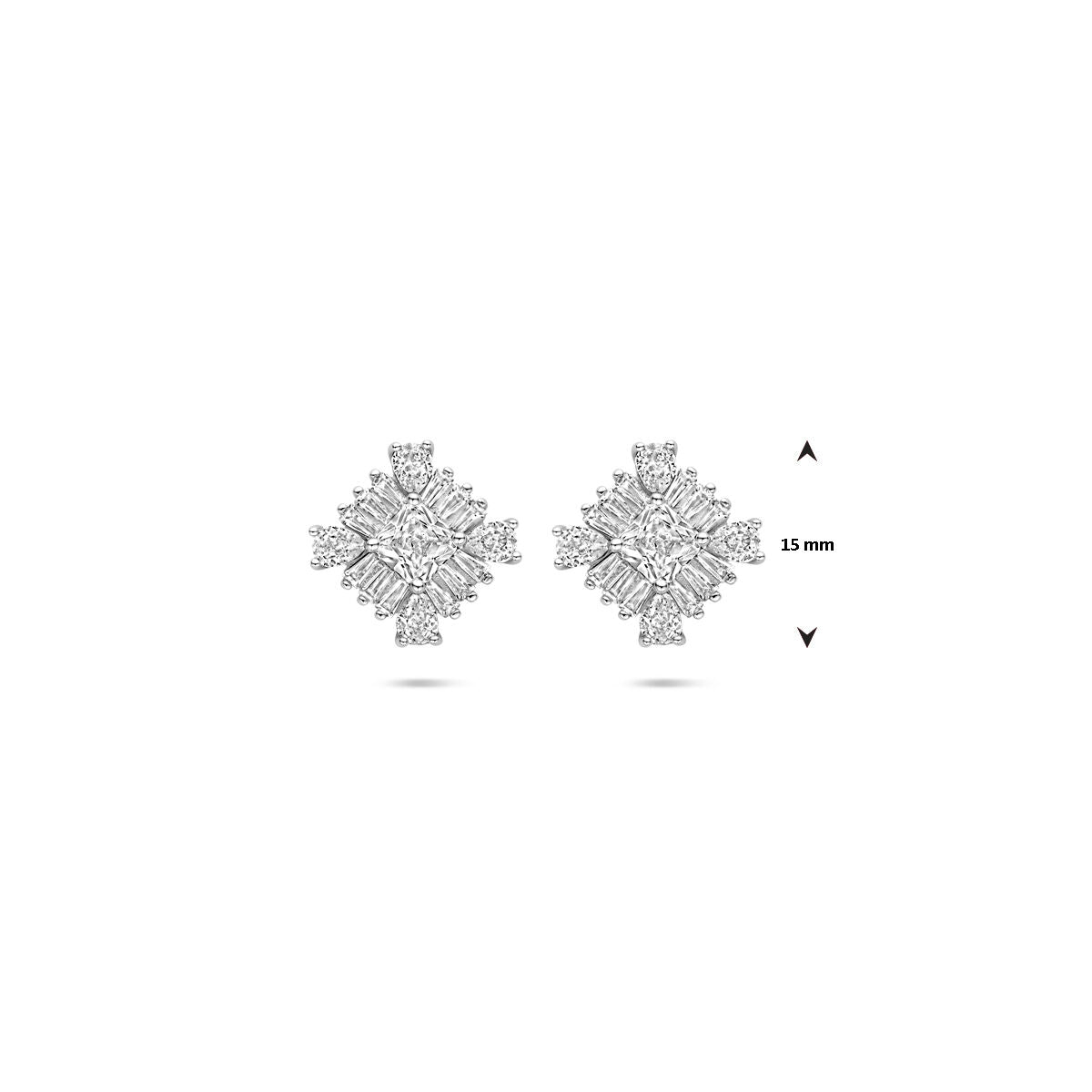 pendientes de botón circonita 15 mm plata rodiada