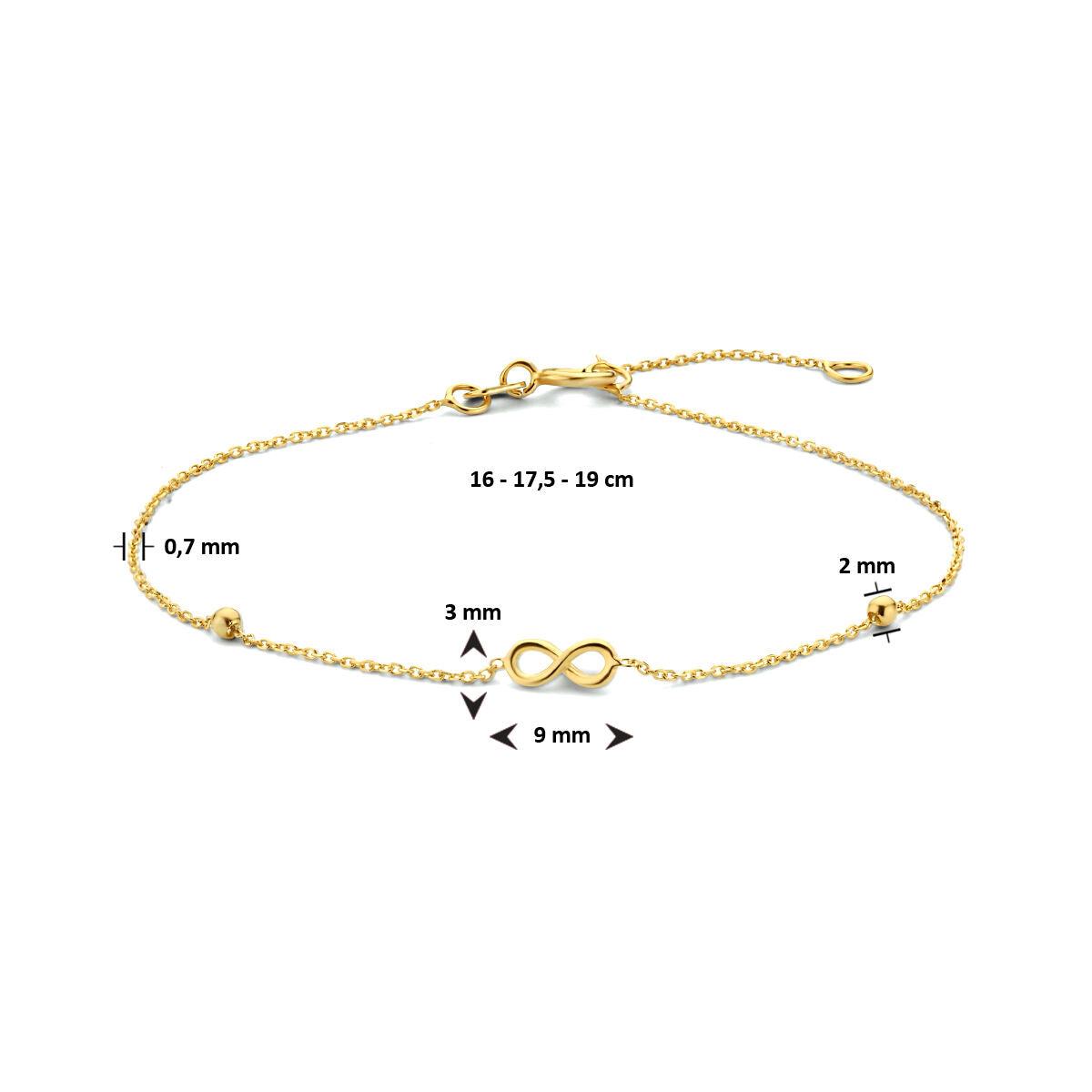 Pulsera de mujer oro infinito y bolitas 14K
