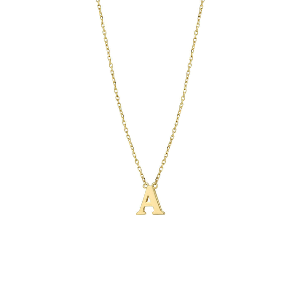 Cadena de oro de 14 quilates con colgante en forma de letra "A".