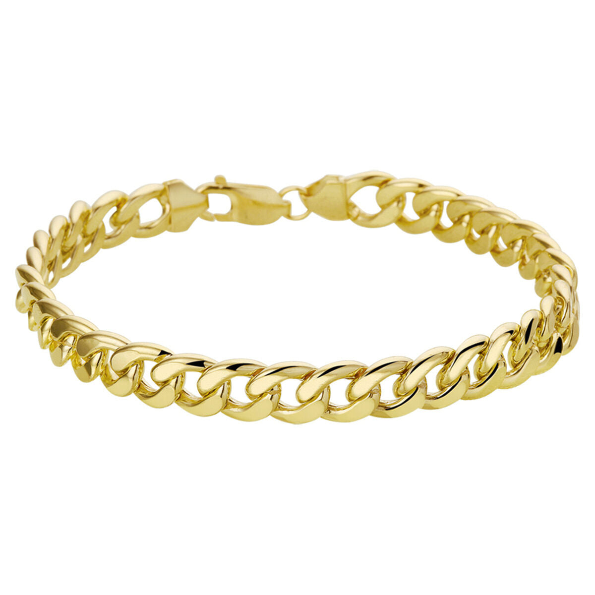 Pulsera de oro amarillo con eslabones gourmette de 22,5 cm y eslabones de 8 mm.