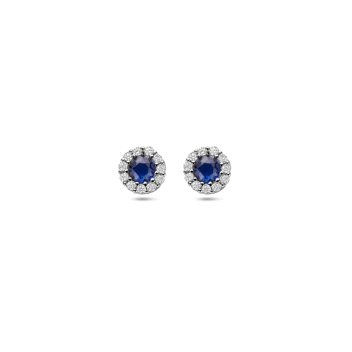 Pendientes de primera puesta de plata rodiada con zafiro y circonitas.