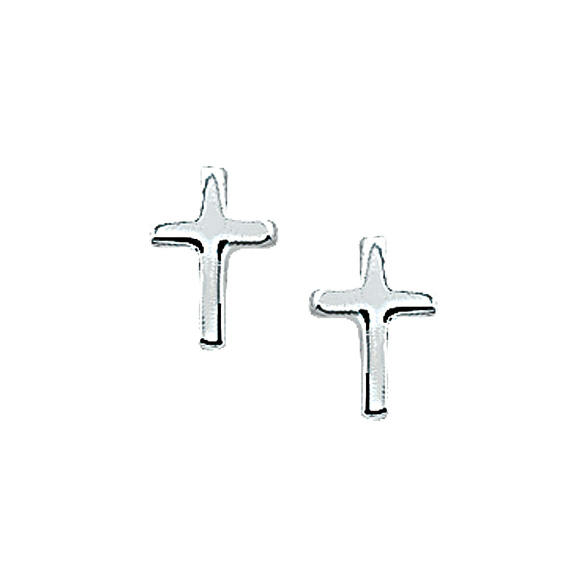 De Van der Kooij Collectie oorknoppen kruis zilver wit zijn afgebeeld op een witte achtergrond - subtiele dames sieraden met een religieus thema.