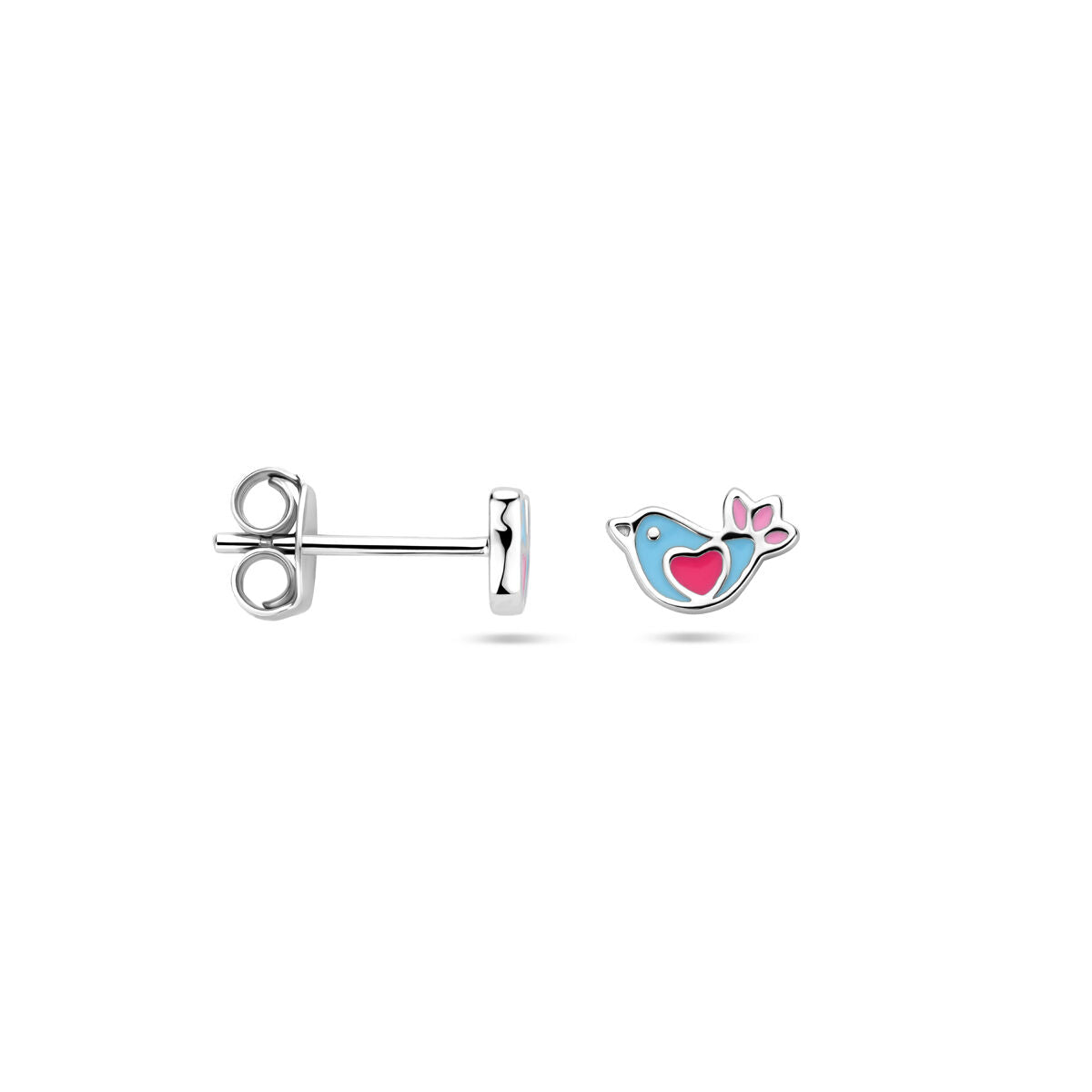 pendientes de botón pájaro esmalte 5 mm plata rodiado