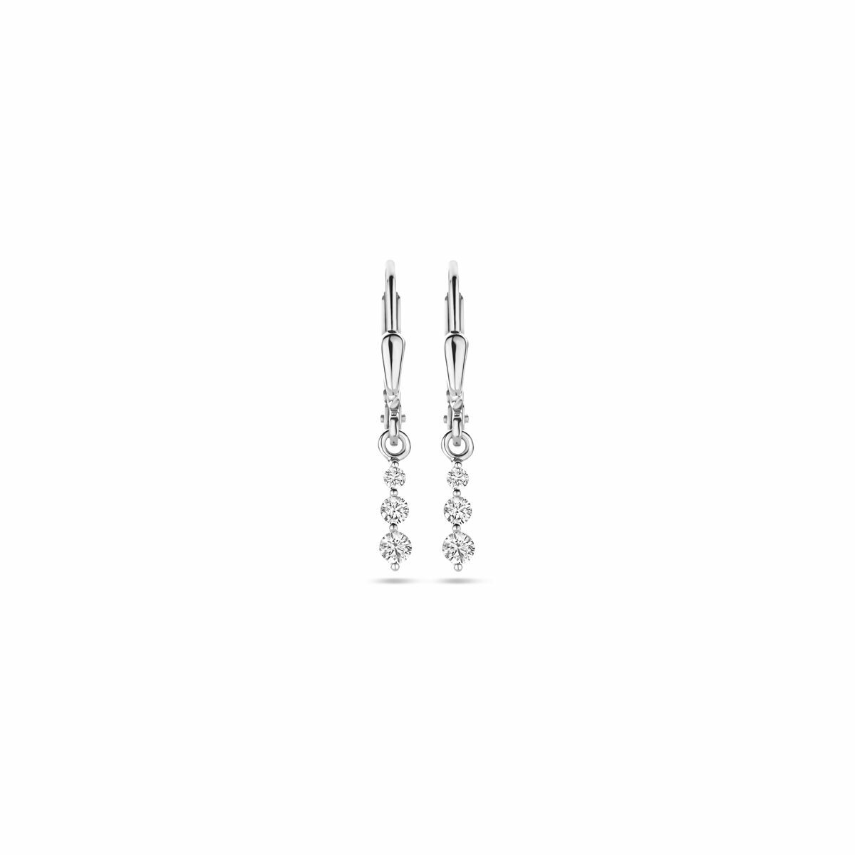Pendientes largos de zirconia con gancho, de 24 mm, en plata rodiada.